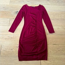 Vince Berry Magenta Ruched Asymmetric Long Sleeve Midi Dress Size M (870)