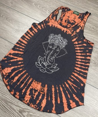 Kathmandu Women s Ganesha On Lotus Flower Sleeveless Top Tie Dye Orange Size M/L