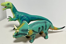 Toysmith Epic Dino Triceratops 7.5"  Velociraptor 12" Tall Lot of 2 Soft Vinyl