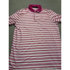 RLX Ralph Lauren Mens Polo Shirt Pink White Striped Short Sleeve Golf Large