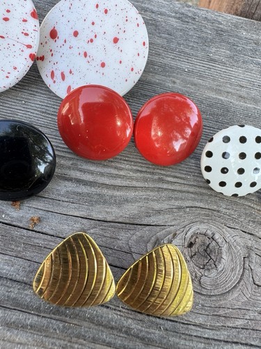 Vintage Lot Costume 1980s Wings Round Polka Dot Statement Earrings Retro Party - Picture 7 of 10