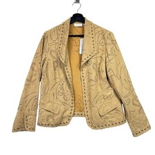 Chicos Desert Artisan Camelle Jacket Size 1, M/8 Faux Suede Laser Cutout NWT