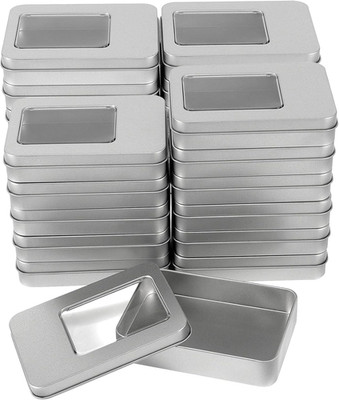 Rectangular Metal Tins Cans, 24 Pack 4.5 X 3.5 X 0.8 Inches Empty Metal Tin Cont