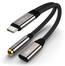 USB to 3.5mm Headphone and Charger Adapter-2 in 1 to Aux and Charger Splitter...
