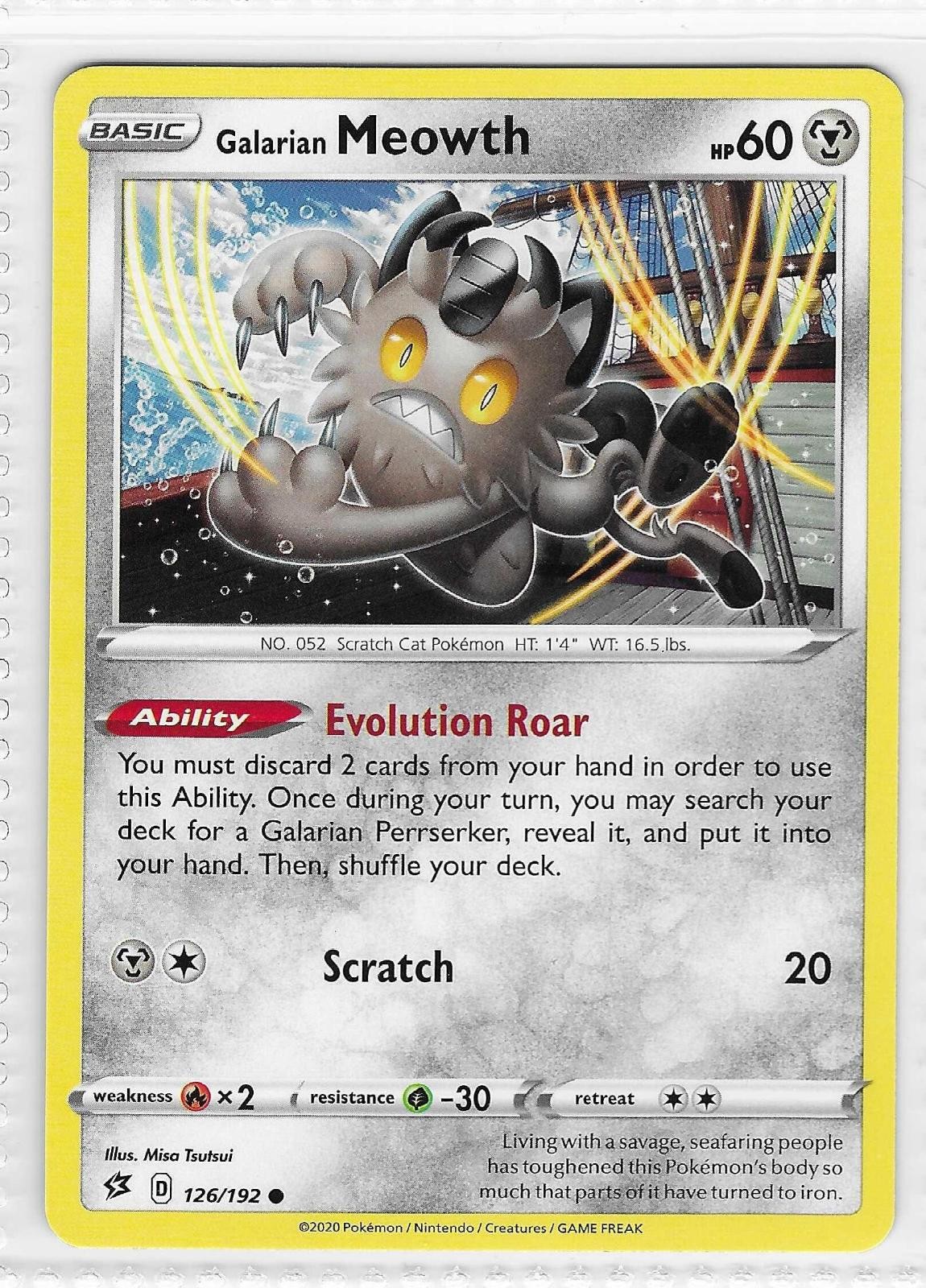 Galarian Meowth 126/192 Common Rebel Clash Pokemon Near Mint