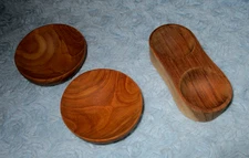 Three Bamboo Wood Open Salt Cellars EUC