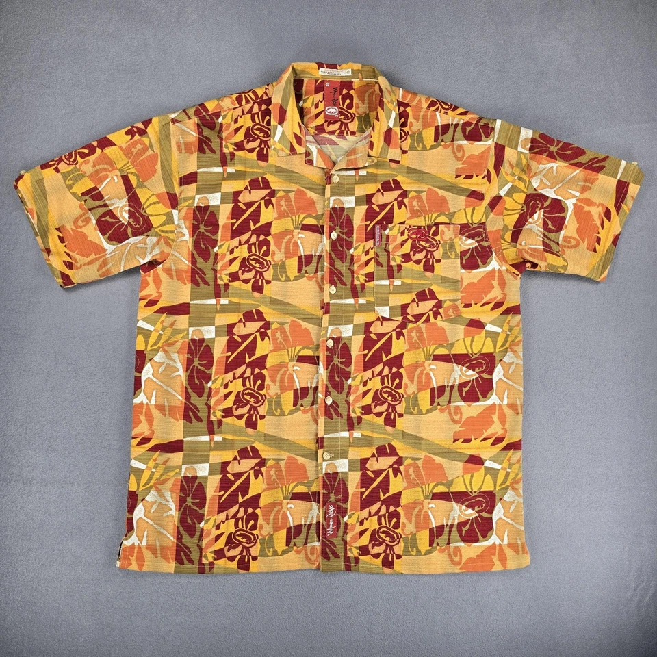 Camisa Hawaiana Vintage Marc Ecko Hombre Extra Grande Amarilla Roja Floral Y2K Años 90 Foto 2 de 4
