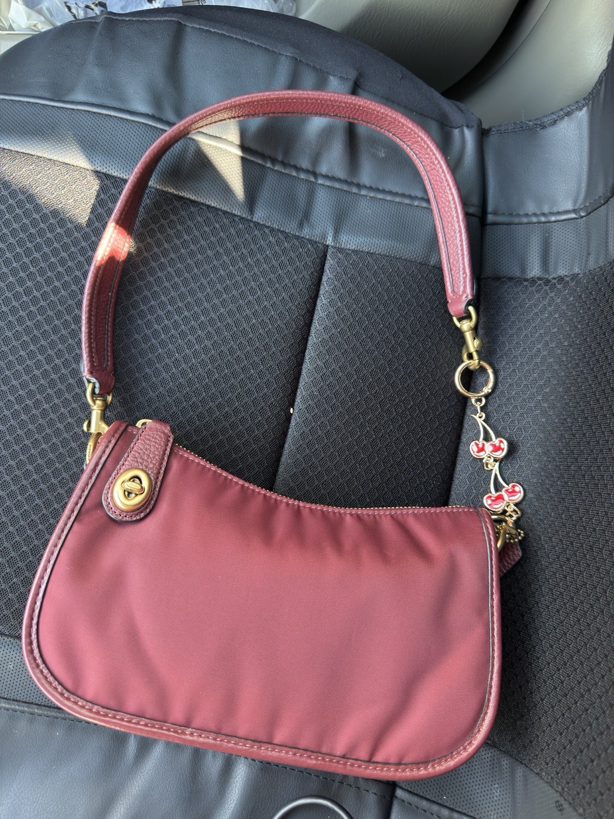 Coach Swinger Bag In Nylon with Leather In Burgundy Crossbody