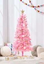 4FT Artificial Pink Xmas Christmas Tree w/Warm Light LED Holiday Home Decoration
