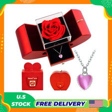 Forever Red Roses in A Box Preserved Rose with Rainbow Necklace Heart Box to My