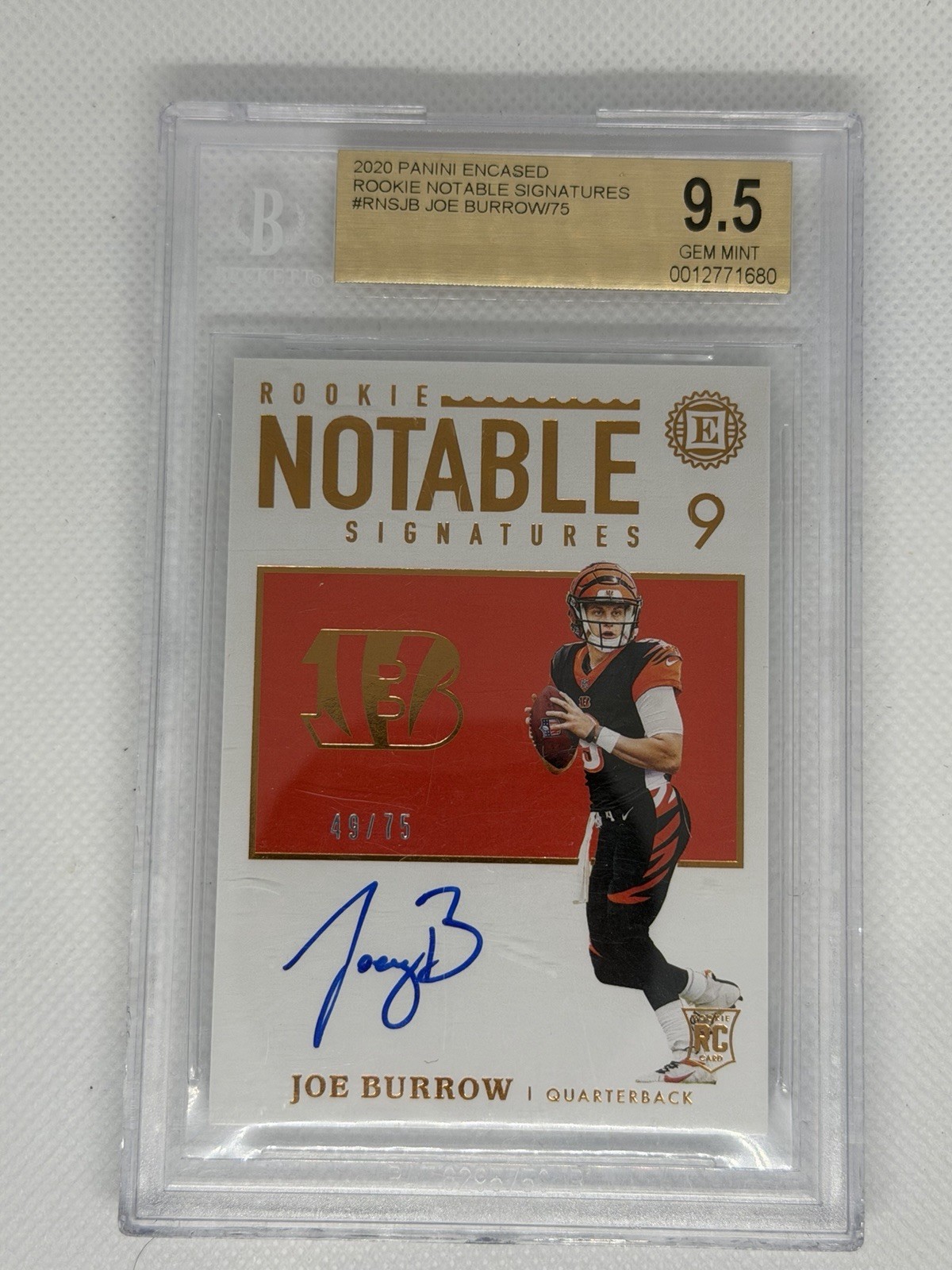 Joe Burrow Autographed Signed Cincinnati Bengals 2020 Encased Rookie Notable s /75 BGS 9.5 Auto 10 Gem Mint 