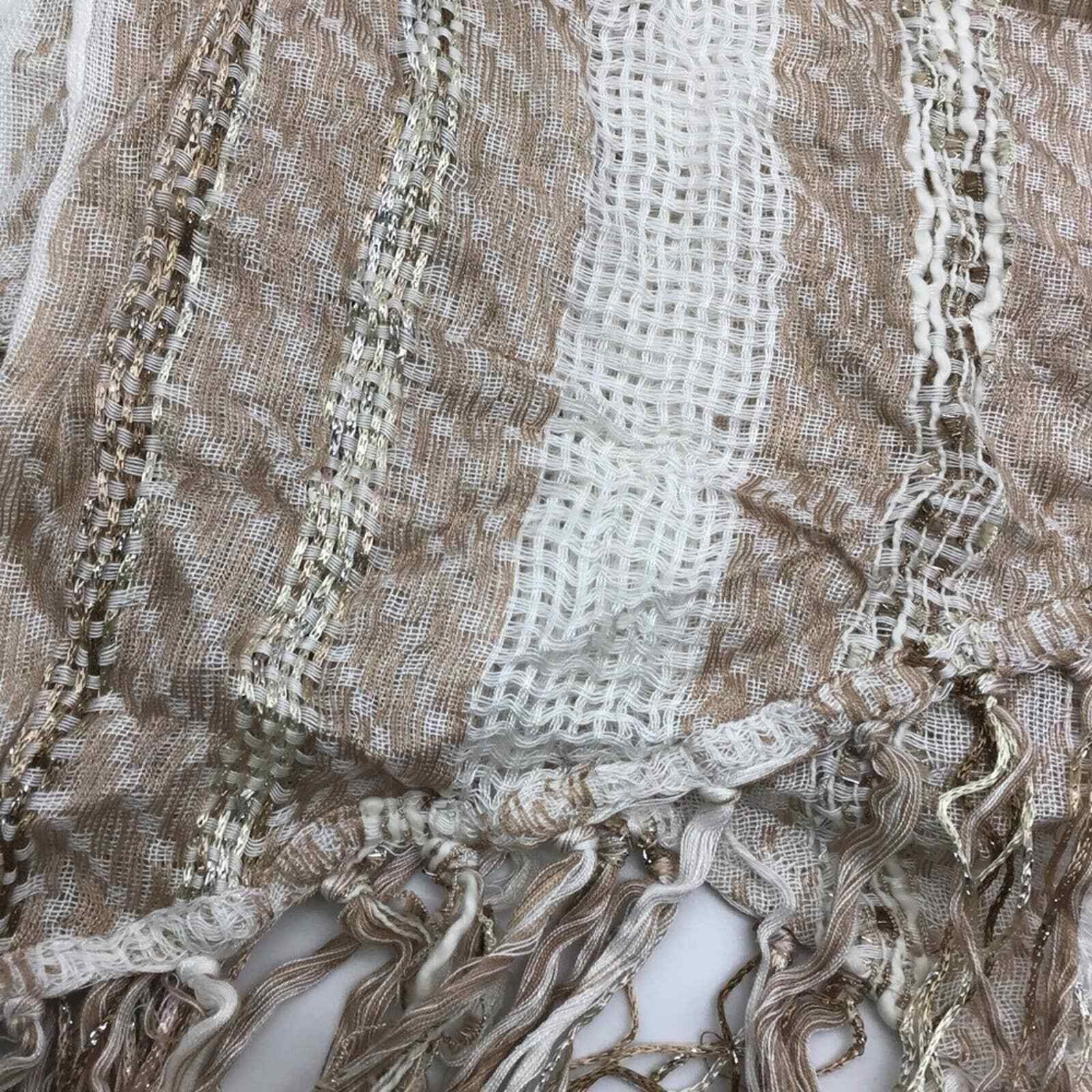 Collection 18 Taupe Scarf with Knotted Fringe Brown Silver Accents NWT 12x96