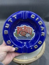 Big Butt Cigar Co. Large 8”Cobalt Blue Gold Lettered Ceramic Ashtray VG