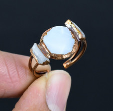 Rainbow Moonstone Handmade 999 Copper Electroformed Adjustable Jewelry Ring