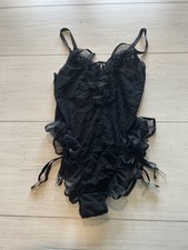 Vintage E Bole Teddie Bodysuit Lace High Cut Metal Garter Clips Sissy Size M