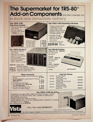 Vista 1980 TRS-80 Add-on Components Print Advertisement 8x11 Vintage