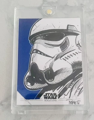 2016 Topps Star Wars Rogue One Stormtrooper sketch by Darrin Pepe - Image 1 of 2