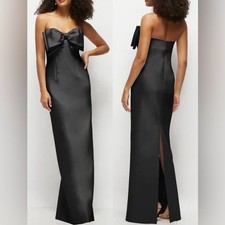 NEW ALFRED SUNG Bow Detail Strapless Satin Twill Column Black Gown Sz 18