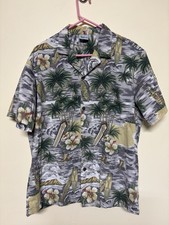 Royal Creations Hawaiian Shirt XLarge Green Palm Trees & Surfboards Made in USA