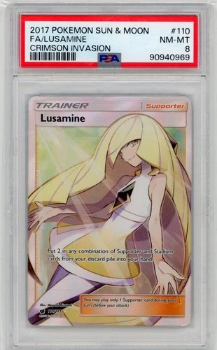 Lusamine 2017 Pokemon Sun & Moon Full Art Crimson Invasion #110 PSA 8