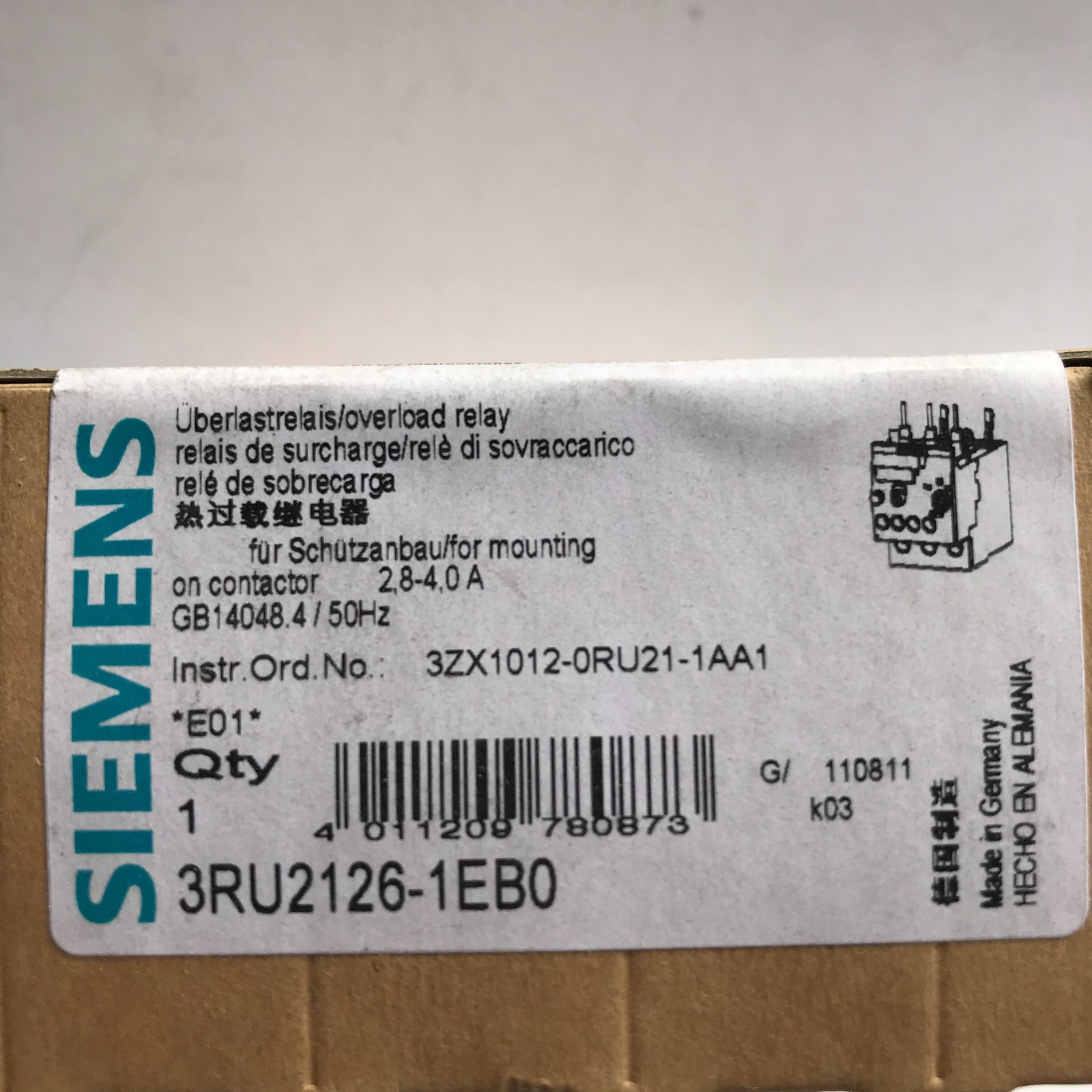 Siemens Overload Relay 3RU2126-1EB0 - NEW IN BOX