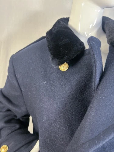True VTG Zero King 60s Double Breasted Fur Lined Bridge Coat 46 XL Naval Officer image 7