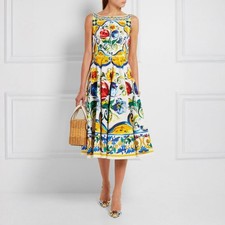 Dolce & Gabbana Majolica Floral Dress Textured Cotton Silk Size IT 42 US 6