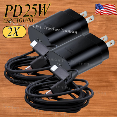2X 25W PD Super Fast Charger Cube USB C To USB C Cord For Samsung Galaxy S25 S24