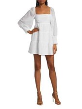 NWT- Alice + Olivia 'Rowen' Tie-Back Tiered Mini-Dress, Off-White - Size Small