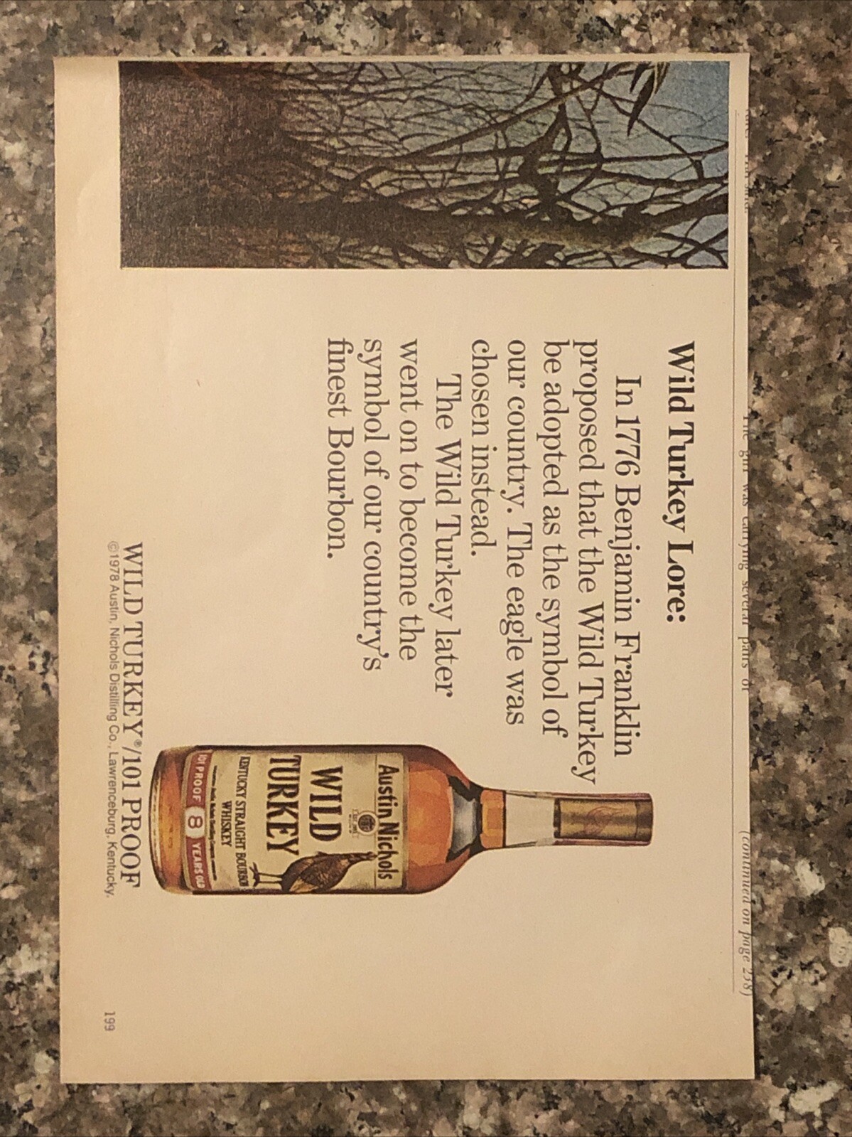 1978 Wild Turkey Bourbon PRINT AD Benjamin Franklin 1776 Lore Symbol VTG 1970s