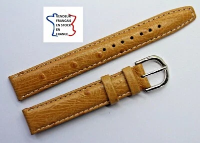 Bracelet montre ;14 mm ; CUIR VERITABLE ; couleur MIEL ; GRAIN AUTRUCHE / 289-2 - Photo 1/2