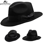 Sterkowski VINCENT Rabbit Fur Felt Fedora Hat Classic Vintage Elegant Black/Gray