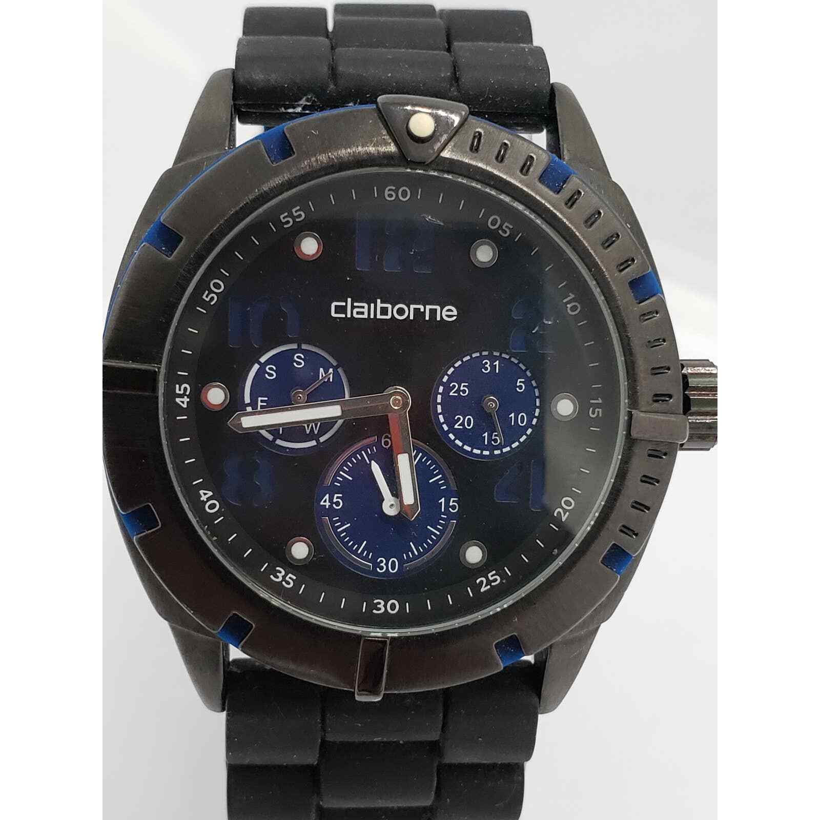 Claiborne men's sport watch. Multi function black face CLM 1013 Working watch
