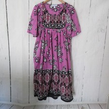 Only Necessities House Dress L 18 20 Purple Floral Short Sleeve Mumu Pockets