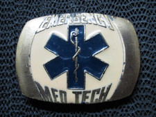 EMT EMERGENCY MED TECH LOGO BELT BUCKLE VINTAGE RARE 1980s USA PARAMEDICS 