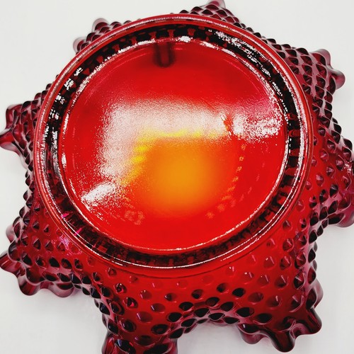 Vintage MCM Fenton Amberina Hobnail Glass Glowy Ruffled Edge Bowl Dish - 7 1/2" - Picture 10 of 14