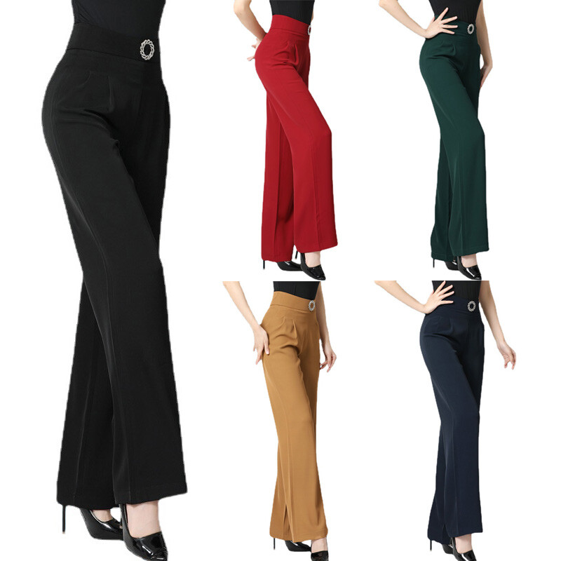 Pantalones modernos de baile latino para mujeres de cintura alta con pierna ancha