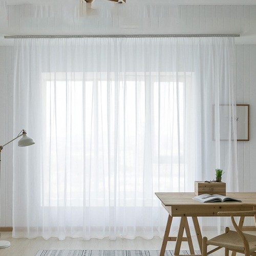 A Pair Of High Quality Voile Curtain 2 Panels Slot Top Solid Sheer 2 Panels - Picture 5 of 18