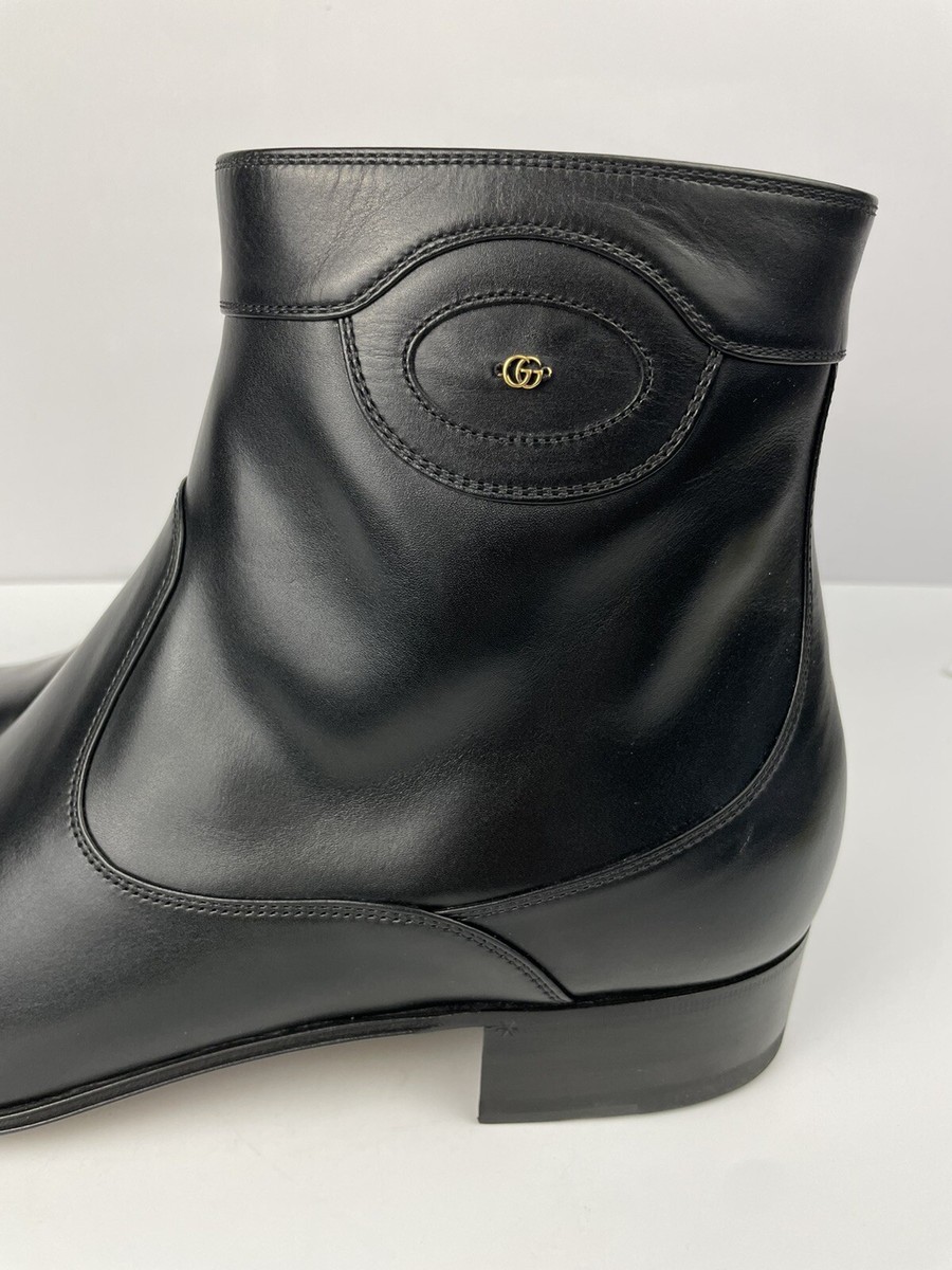 Gucci 719742 Men's Black Leather GG Ankle Boots New Waxed Gucci 719742 Men's Black Leather GG Ankle Boots New Waxed