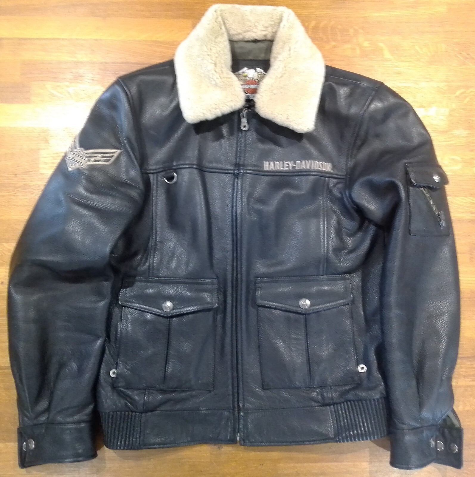 Harley Davidson Men's Black Leather Eagle Squadron Bomber Jacket S 97082-09VM image 2