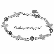 Men Women Religious Stainless Steel Lord's Prayer Cross Link Bracelet Anklet Adj
