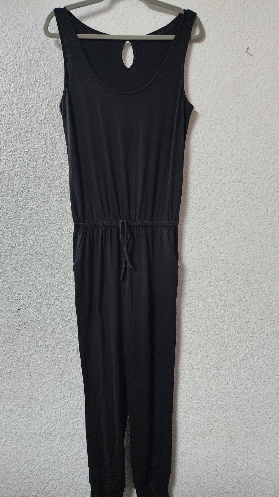 Women Casual Sleeveless Rompers Drawstring Elastic Waist Skinny Jumpsuit,Black,M