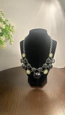 Gorgeous faceted statement necklace on silver tone chain with lobster cl. & ext.