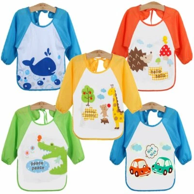 HAIMOBURG 5er Pack Wasserdicht Babylätzchen Langarmlätzchen mit Tasche für 1-3 Jahre