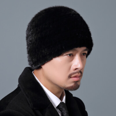 100% Real Genuine Mink Fur Knit Soft Fur Hat Men's Skullcap Hat
