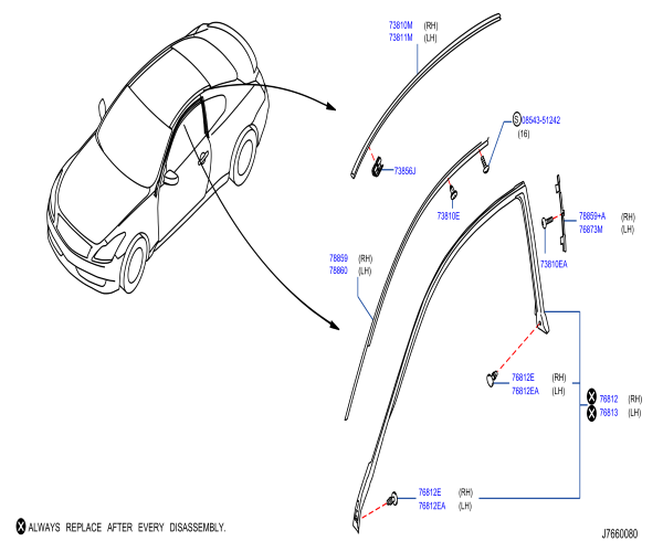 fセット NISSAN G37 Q60 G37 Q60 Body Side WEATHERSTRIP RHGenuine JDM OEM