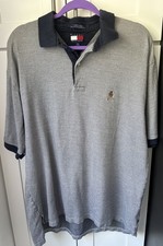 Vintage 90s Tommy Hilfiger Men's XL Crest Logo Herringbone Polo Shirt Navy 0227