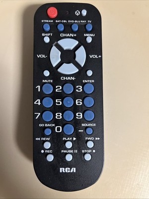 RCA Universal Remote Control RCR504BE. Stream, Sat-CBL, DVD-BLU RAY, TV