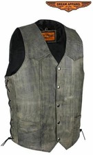 Distressed Brown Leather Vest Indian Head Motorcycle Club Style Gun Pockets 64