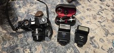 GAF L-CS Vintage SLR Camera Black with Lens, Vivitar Flashes, Accessories
